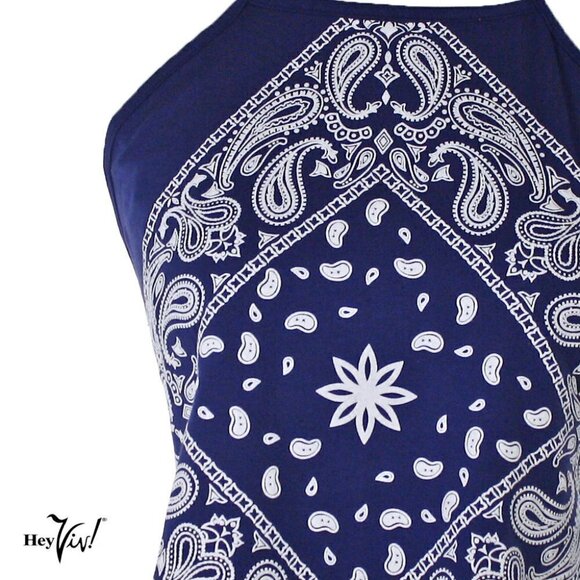 Blue Bandana Print Cotton Halter Top - Retro Style - Size Large - Picture 4 of 5
